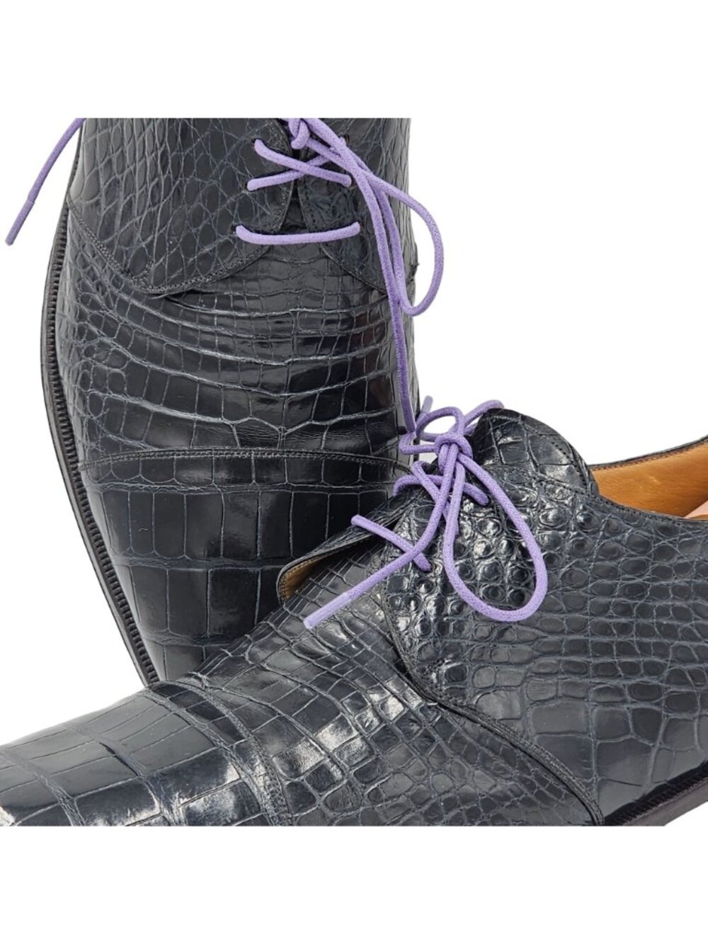 Vintage Exotic Full Alligator Men 15 Black Dress Shoes Paolo De Marco Oxfords - Picture 3 of 14